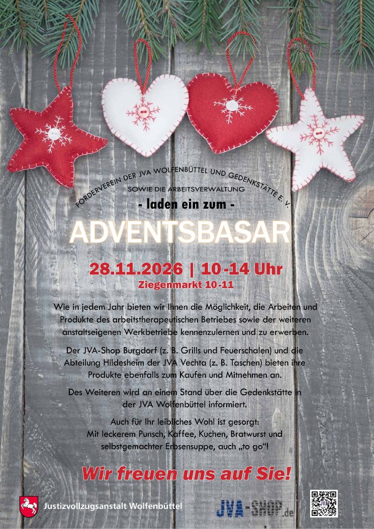 ADVENTSBASAR JVA Wolfenbüttel 28.11.2026 ADVENTSBASAR JVA Wolfenbüttel